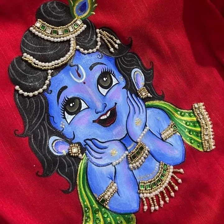 Hand-painted Bala Krishna saree art