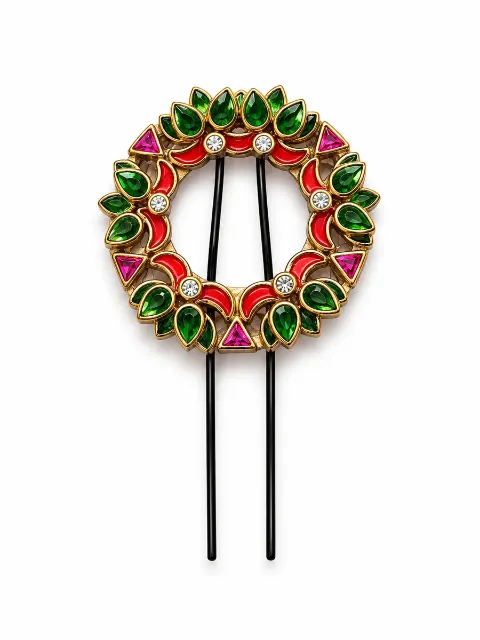 Green & Ruby Floral Hair Pin