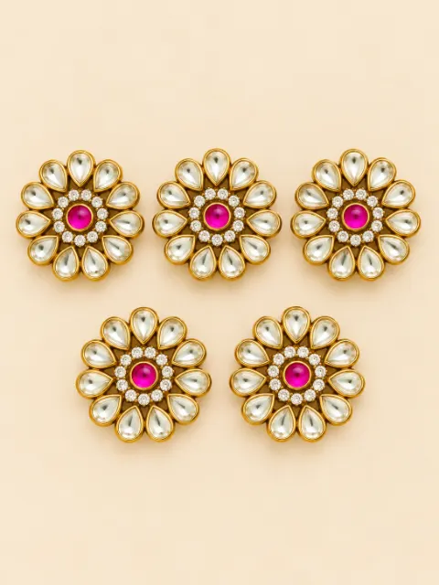 Kundan Floral Hair Pin – Pink Stone