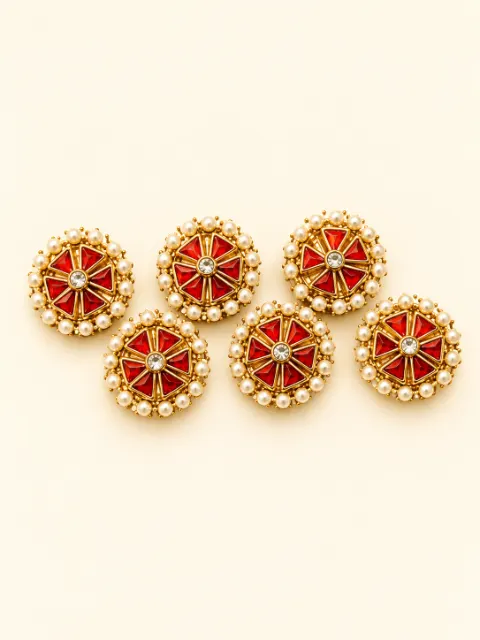 Red & Pearl Floral Gold Hair Pin