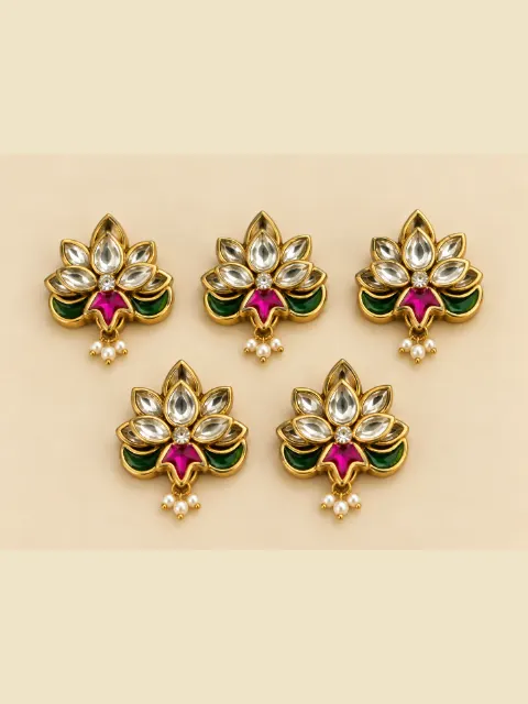 White Flower Kundan Hair Pins with Pearl Hanging