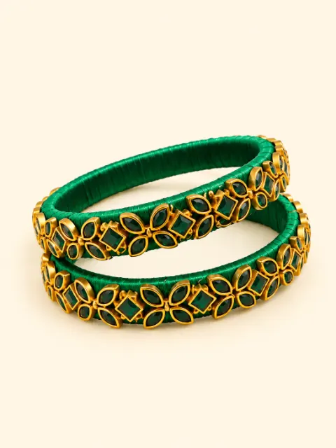 Emerald Green Floral Designer Bangle Pair