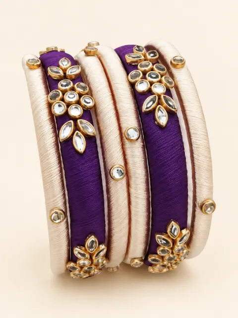 Purple & Ivory Kundan Designer Bangles