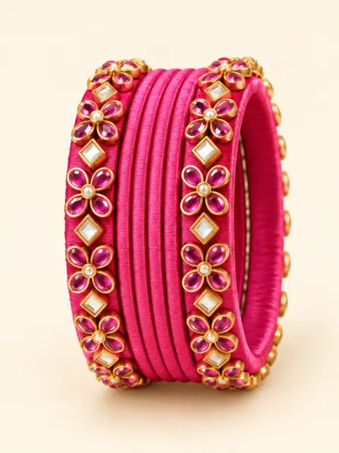 Pink Floral Thread-Wrapped Designer Bangles