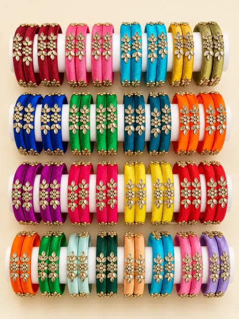Handmade Kundan Silk Thread Bangles(1 pair)