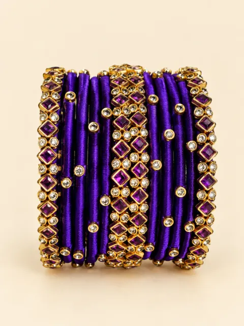 Purple Silk Thread Kundan Designer Bangles
