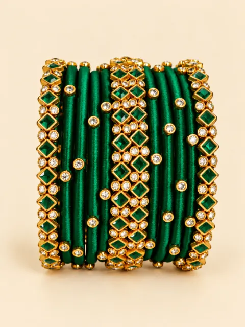 Green Silk Thread Kundan Designer Bangles