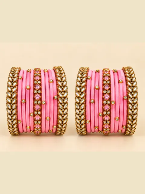 Pink Silk Thread Kundan Designer Bangles