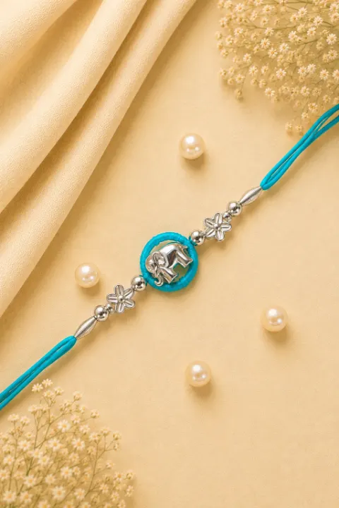 Elegant Turquoise Elephant Rakhi