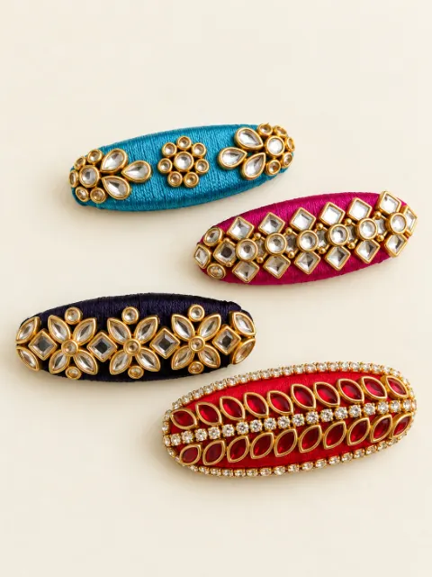 Handmade Multicolor Floral Saree Pin Set (4)