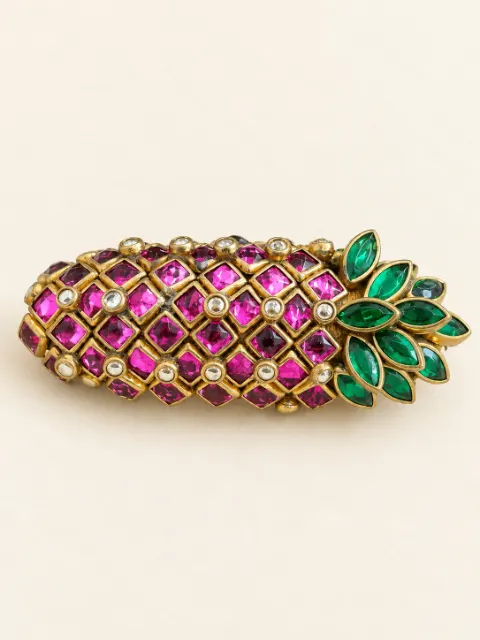 Pink & Green Floral Stone Saree Pin