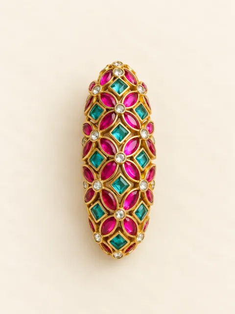 Pink & Teal Designer Stone Saree Pin